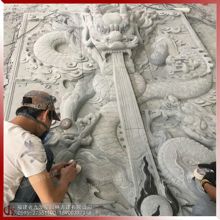 石雕浮雕九龍壁圖片